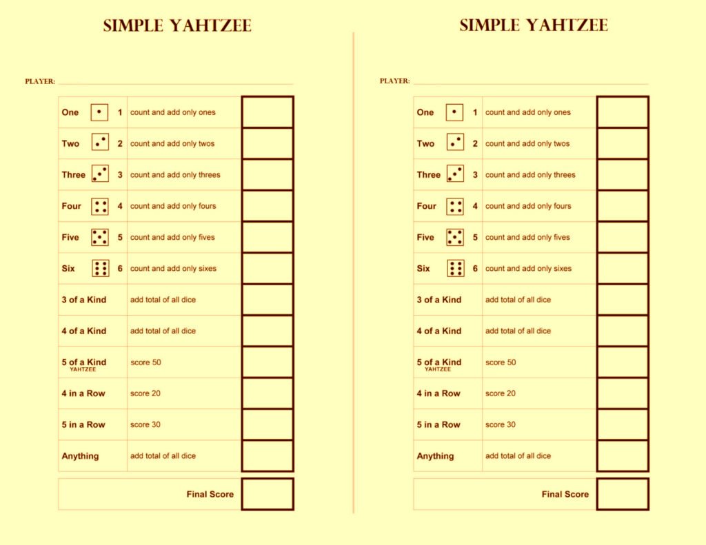 Printable:9_Guwpurcre= Yahtzee Score Sheet